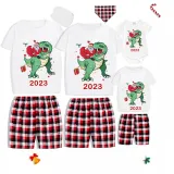 2023 KidsHoo Exclusive Design Christmas Matching Family Pajamas Santa Jurassic Dinosaur White Short Pajamas Set