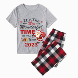 2023 Christmas Matching Family Pajamas Exclusive Design It is The Wonderful Time Gray Short  Pajamas Set
