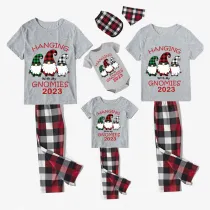 2023 Christmas Matching Family Pajamas Hanging With My Gnomies Short Gray Plaids Pajamas Set