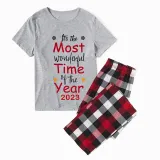 2023 Christmas Matching Family Pajamas Exclusive Design It Is Wonderful Time Gray Pajamas Set