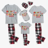 2023 Christmas Matching Family Pajamas Exclusive Design Cartoon Elephant Merry Christmas Gray Short Pajamas Set