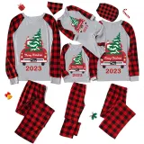 2023 Christmas Matching Family Pajamas Red Plaid Truck with Christmas Tree Gray Pajamas Set With Baby Pajamas