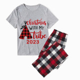 2023 Christmas Matching Family Pajamas Christmas With My Tribe Gray Short Pajamas Set