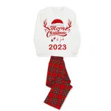 2023 Christmas Matching Family Pajamas Exclusive Design Merry Christmas Hat and Pendant Gray Pajamas Set