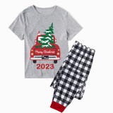 2023 Christmas Matching Family Pajamas Red Plaid Truck with Christmas Tree Gray Short Pajamas Set With Baby Pajamas