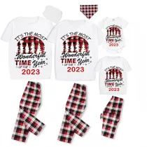 2023 Christmas Matching Family Pajamas Exclusive Design Wonderful Time White Short Pajamas Set