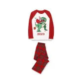 2023 KidsHoo Exclusive Design Christmas Matching Family Pajamas Santa Jurassic Dinosaur Red Top Reindeer Pants Pajamas Set