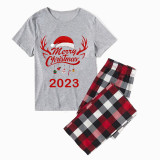 2023 Christmas Matching Family Pajamas Exclusive Design Merry Christmas Hat and Pendant Gray Short Pajamas Set