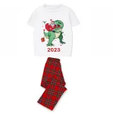 2023 KidsHoo Exclusive Design Christmas Matching Family Pajamas Santa Jurassic Dinosaur White Short Pajamas Set