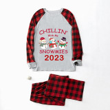 2023 Christmas Matching Family Pajamas Exclusive Design Chillin With My 3 Snowmies Gray Pajamas Set