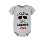 2023 Christmas Matching Family Pajamas Chillin With My Snowmies Sunglass Snowman Gray Short Pajamas Set