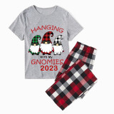 2023 Christmas Matching Family Pajamas Hanging With My Gnomies Short Gray Plaids Pajamas Set