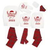 2023 Christmas Matching Family Pajamas Exclusive Design Merry Christmas Hat and Pendant Gray Pajamas Set