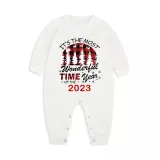 2023 Christmas Matching Family Pajamas Exclusive Design Wonderful Time Gray Pajamas Set