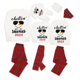 2023 Christmas Matching Family Pajamas Chillin With My Snowmies Sunglass Snowman White Pajamas Set