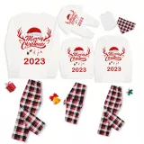 2023 Christmas Matching Family Pajamas Exclusive Design Merry Christmas Hat and Pendant Red Pajamas Set