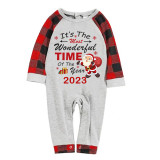 2023 Christmas Matching Family Pajamas Exclusive Design It is The Wonderful Time White Plaids Pajamas Set