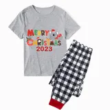 2023 Christmas Matching Family Pajamas Exclusive Design Cartoon Elephant Merry Christmas Gray Short Pajamas Set