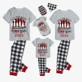 2023 Christmas Matching Family Pajamas Exclusive Design Wonderful Time Gray Short Pajamas Set