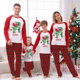 2023 KidsHoo Exclusive Design Christmas Matching Family Pajamas Santa Jurassic Dinosaur Red Top Reindeer Pants Pajamas Set