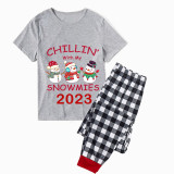 2023 Christmas Matching Family Pajamas Exclusive Design Chillin With My 3 Snowmies Gray Short Pajamas Set