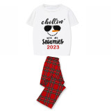2023 Christmas Matching Family Pajamas Chillin With My Snowmies Sunglass Snowman White Short Pajamas Set