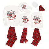 2023 Christmas Matching Family Pajamas Exclusive Design It is The Wonderful Time White Plaids Pajamas Set