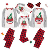 2023 Christmas Matching Family Pajamas Red Plaid Truck with Christmas Tree Red Pajamas Set With Baby Pajamas