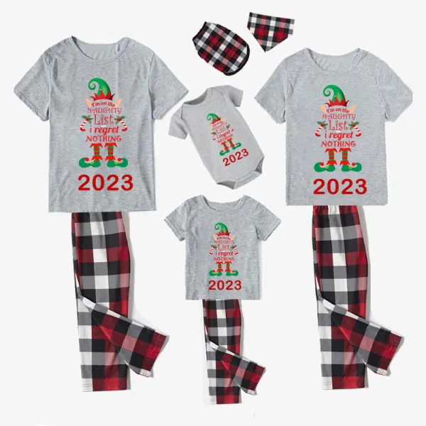 2023 Christmas Matching Family Pajamas Exclusive Design Naughty List Elf Gray Short Pajamas Set