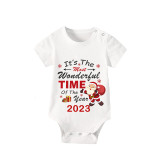 2023 Christmas Matching Family Pajamas Exclusive Design It is The Wonderful Time White Short Pajamas Set