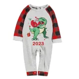 2023 KidsHoo Exclusive Design Christmas Matching Family Pajamas Santa Jurassic Dinosaur White Pajamas Set