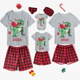 2023 KidsHoo Exclusive Design Christmas Matching Family Pajamas Santa Jurassic Dinosaur White Short Pajamas Set