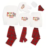 2023 Christmas Matching Family Pajamas Exclusive Design Cartoon Elephant Merry Christmas White Pajamas Set