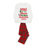 2023 Christmas Matching Family Pajamas Jesus Is The Reason For The Season Gray Pajamas Set