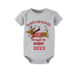 2023 Christmas Matching Family Pajamas Dachshund Through The Snow Gray Short Pajamas Set