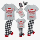 2023 Christmas Matching Family Pajamas Exclusive Design Merry Christmas Hat and Pendant Gray Short Pajamas Set