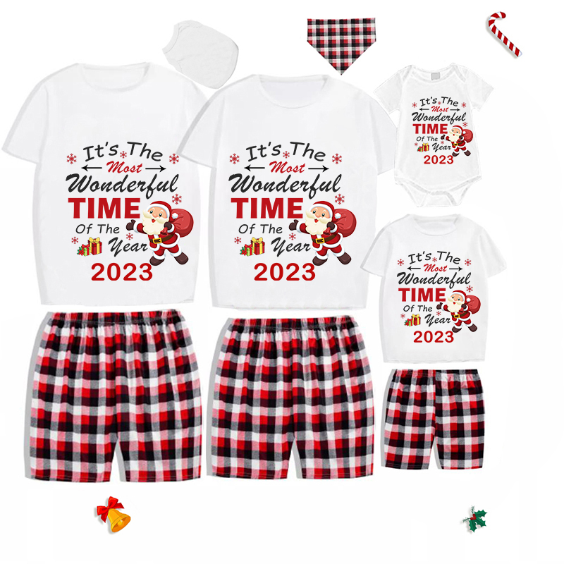 2023 Christmas Matching Family Pajamas Exclusive Design It is The Wonderful Time Short Pajamas Set