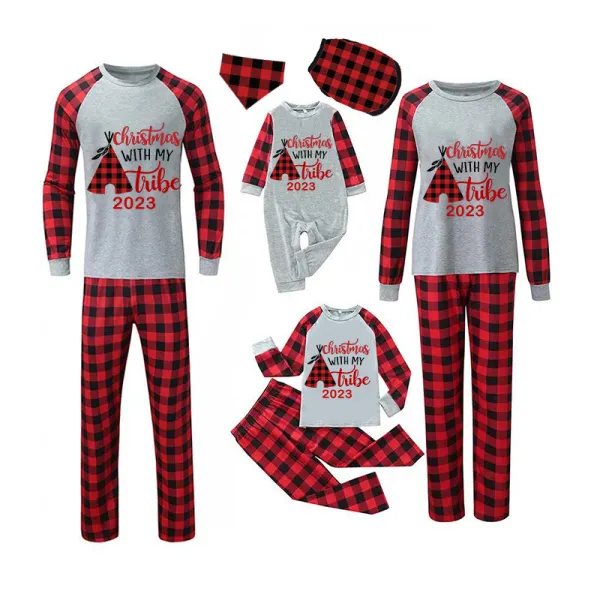 2023 Christmas Matching Family Pajamas Christmas With My Tribe Gray Pajamas Set
