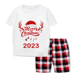 2023 Christmas Matching Family Pajamas Exclusive Design Merry Christmas Hat and Pendant Short Pajamas Set