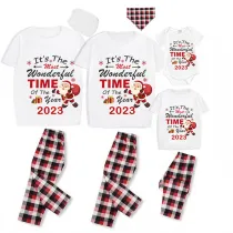 2023 Christmas Matching Family Pajamas Exclusive Design It is The Wonderful Time White Short Pajamas Set