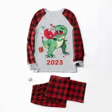 2023 KidsHoo Exclusive Design Christmas Matching Family Pajamas Santa Jurassic Dinosaur White Pajamas Set