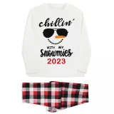2023 Christmas Matching Family Pajamas Chillin With My Snowmies Sunglass Snowman Red Pajamas Set