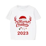 2023 Christmas Matching Family Pajamas Exclusive Design Merry Christmas Hat and Pendant White Short Pajamas Set