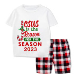 2023 Christmas Matching Family Pajamas Jesus Is The Reason For The Season Black Short Pajamas Set