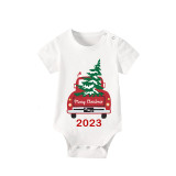 2023 Christmas Matching Family Pajamas Red Plaid Truck with Christmas Tree White Short Pajamas Set With Baby Pajamas