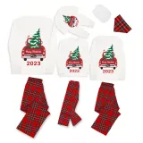 2023 Christmas Matching Family Pajamas Red Plaid Truck with Christmas Tree Gray Pajamas Set With Baby Pajamas