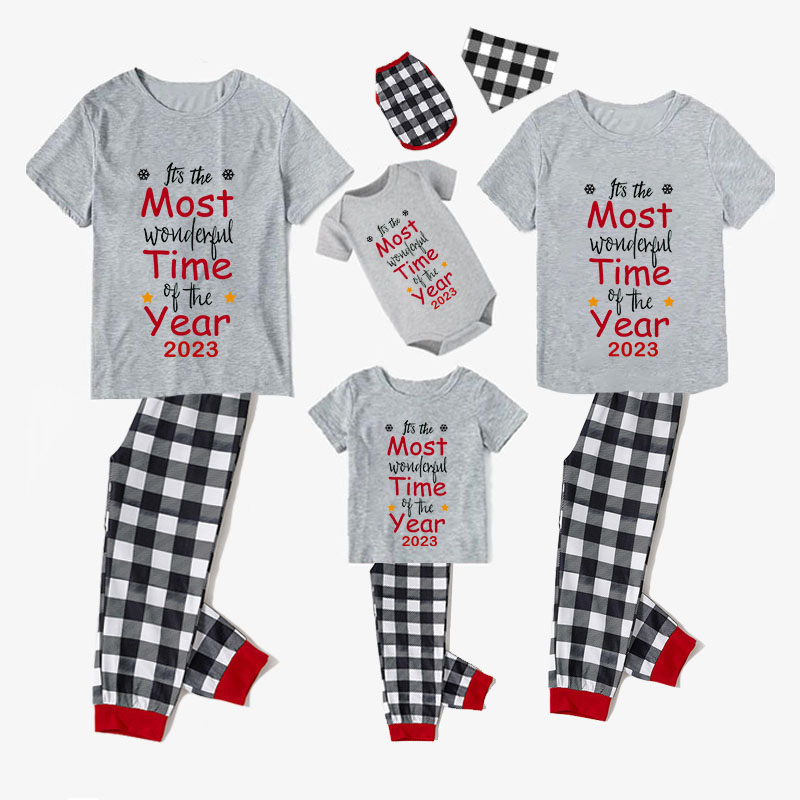 2023 Christmas Matching Family Pajamas Exclusive Design It Is Wonderful Time Gray Pajamas Set