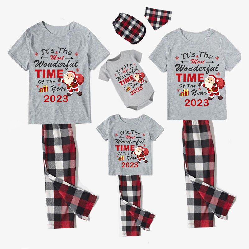 2023 Christmas Matching Family Pajamas Exclusive Design It is The Wonderful Time Gray Short  Pajamas Set