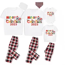 2023 Christmas Matching Family Pajamas Exclusive Design Cartoon Elephant Merry Christmas White Short Pajamas Set