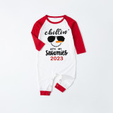 2023 Christmas Matching Family Pajamas Chillin With My Snowmies Sunglass Snowman Red Pajamas Set
